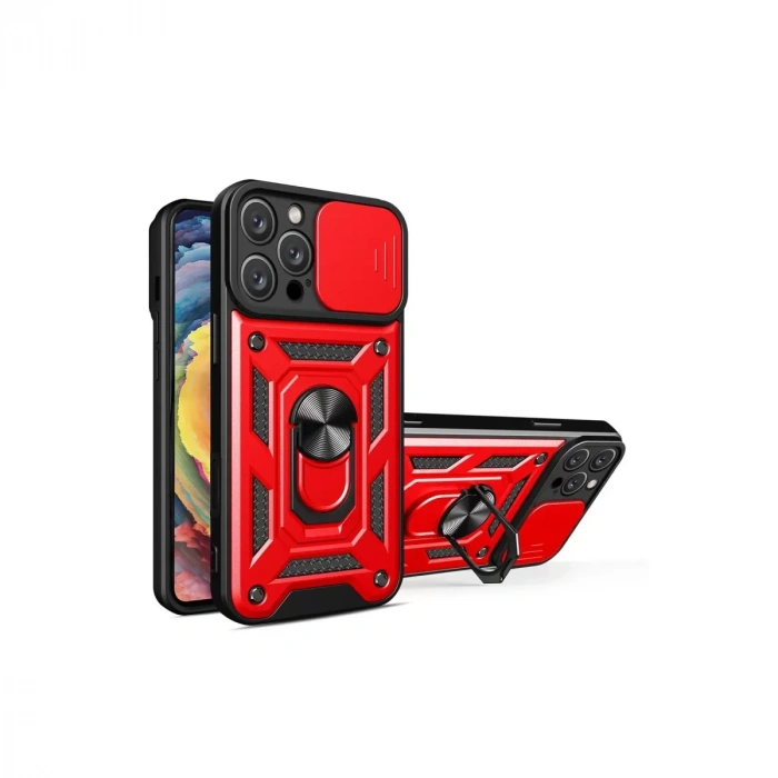 İphone 16 Pro Max Kılıf Pars Lens Yüzüklü Silikon - Kırmızı
