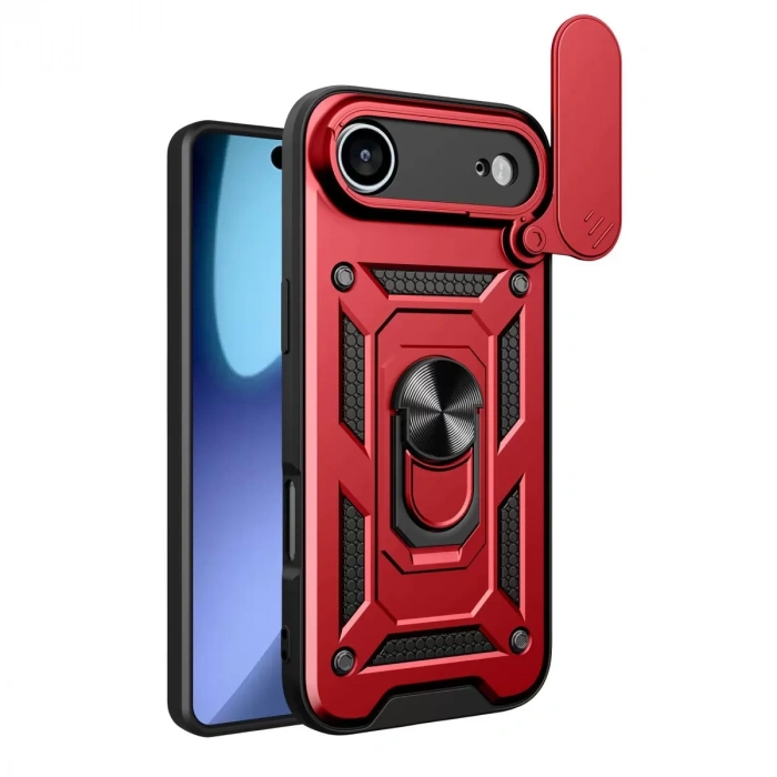 İphone 17 Air Pars Lens Yüzüklü Silikon - Kırmızı