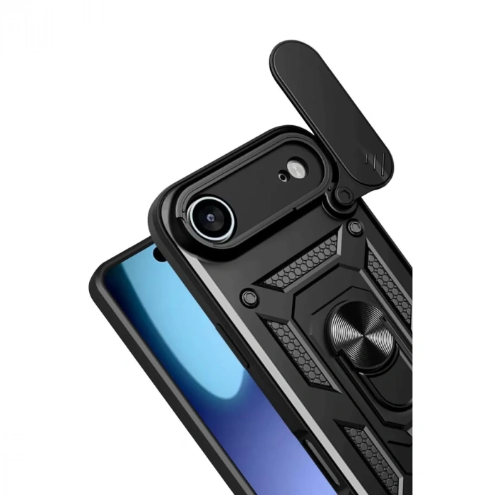 İphone 17 Air Pars Lens Yüzüklü Silikon - Siyah