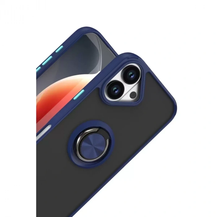 İphone 17 Montreal Yüzüklü Silikon Kapak - Lacivert