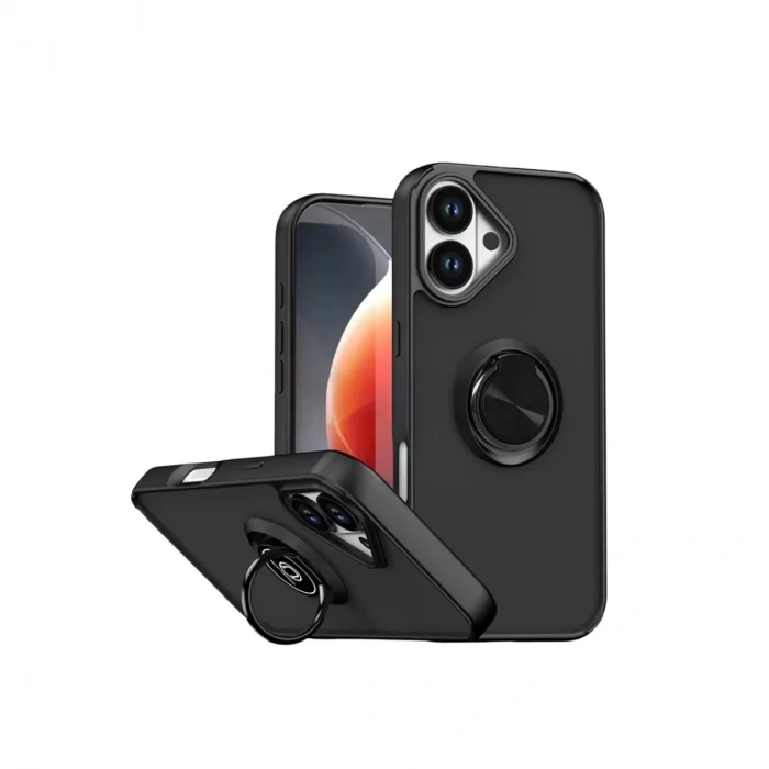 İphone 17 Montreal Yüzüklü Silikon Kapak - Siyah