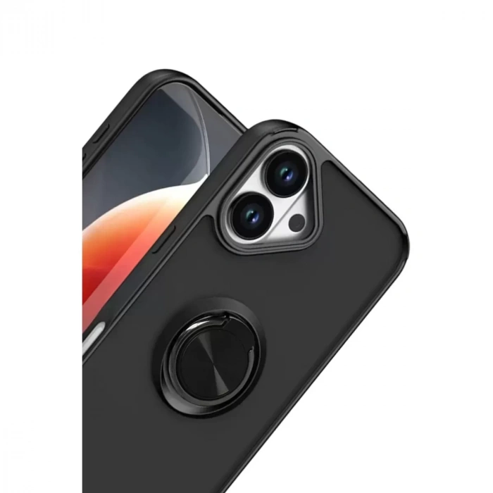 İphone 17 Montreal Yüzüklü Silikon Kapak - Siyah