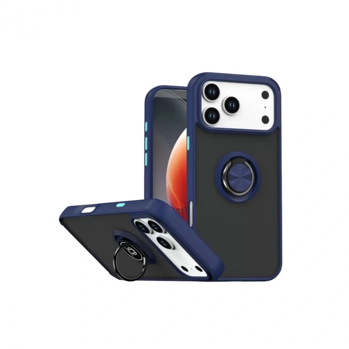 İphone 17 Pro Max Montreal Yüzüklü Silikon Kapak - Lacivert