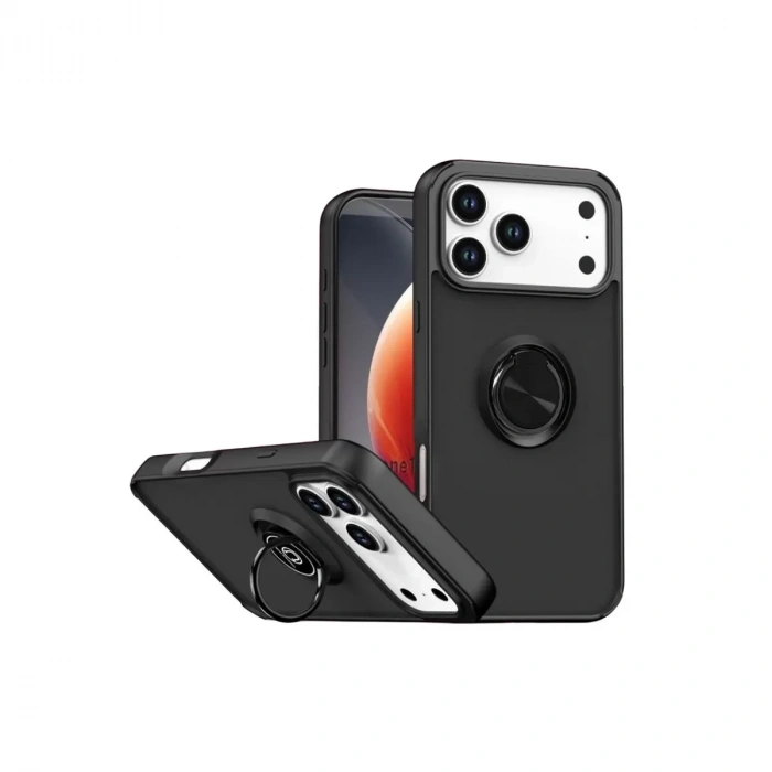 İphone 17 Pro Max Montreal Yüzüklü Silikon Kapak - Siyah