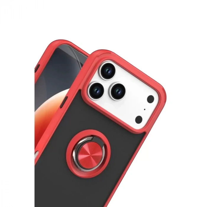 İphone 17 Pro Montreal Yüzüklü Silikon Kapak - Kırmızı