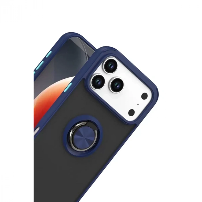 İphone 17 Pro Montreal Yüzüklü Silikon Kapak - Lacivert
