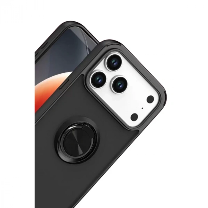 İphone 17 Pro Montreal Yüzüklü Silikon Kapak - Siyah