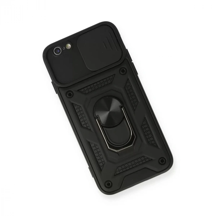 İphone 6 Kılıf Pars Lens Yüzüklü Silikon - Siyah