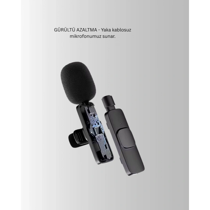 iPhone İçin Çift Mikrofonlu Telsiz Yaka Mikrofonu 360 Derece HD Ses