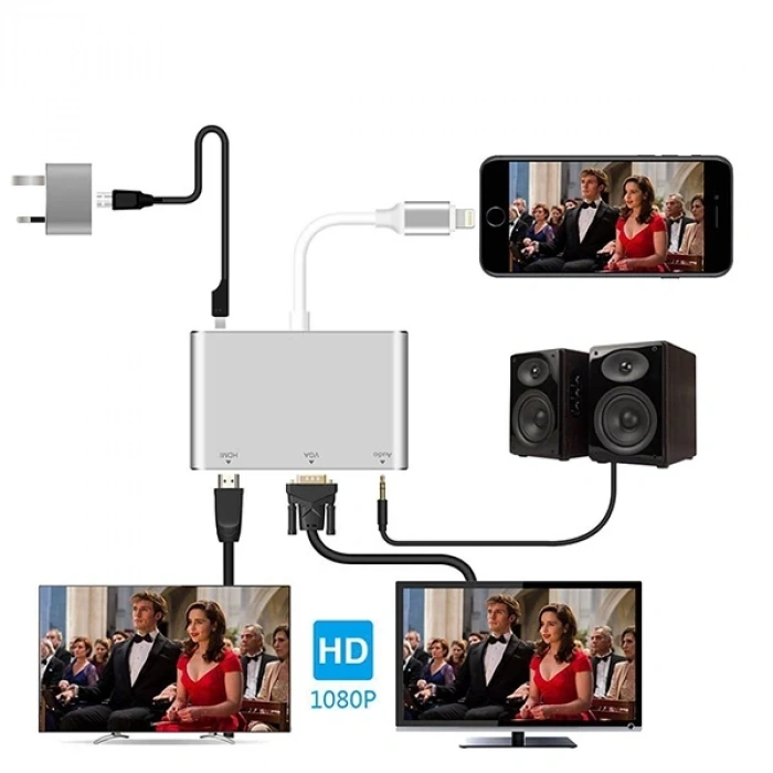 İPhone İPad P32 Hdmi Vga Av Audio Dönüştürücü Adaptör-(5775)