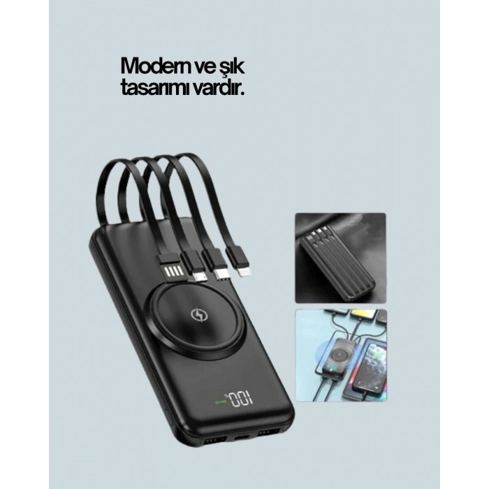 iPhone ve Android Uyumlu 10000mAh Powerbank – Hem Kablolu Hem Kablosuz
