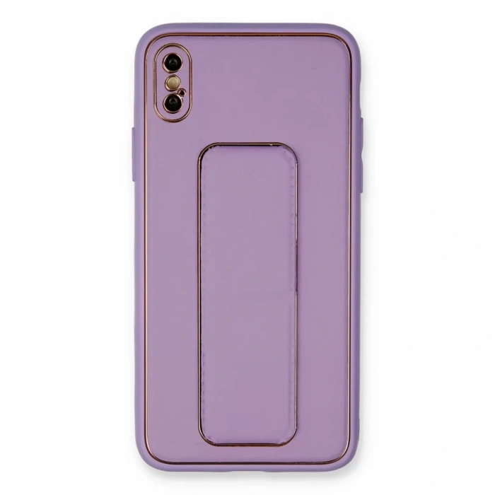 İphone Xs Max Kılıf Coco Deri Standlı Kapak - Koyu Lila