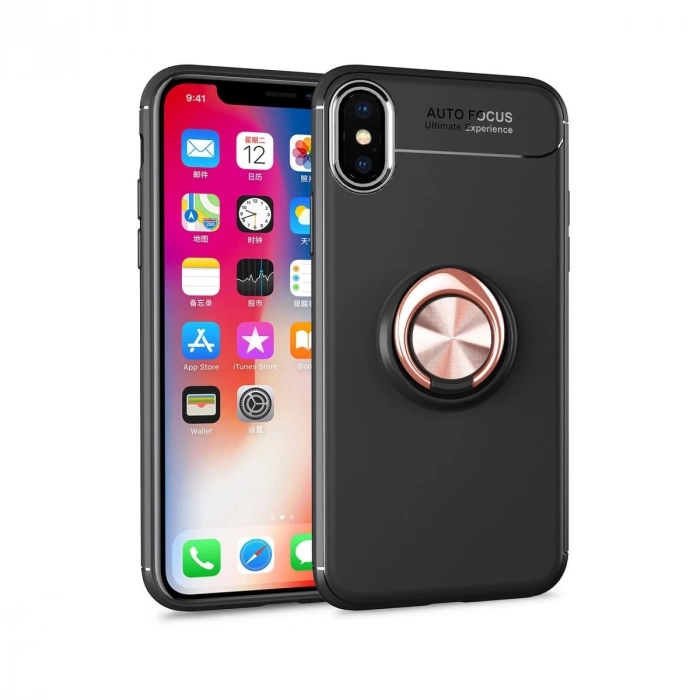 İphone Xs Max Kılıf Range Yüzüklü Silikon - Siyah-gold