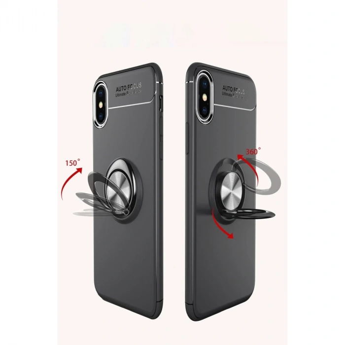 İphone Xs Max Kılıf Range Yüzüklü Silikon - Siyah-gold
