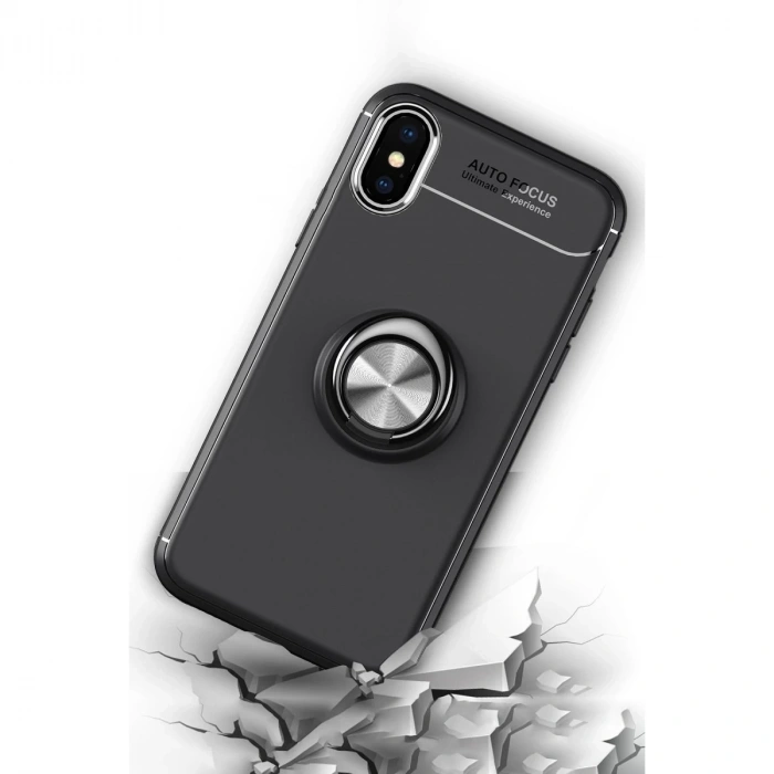 İphone Xs Max Kılıf Range Yüzüklü Silikon - Siyah-kırmızı