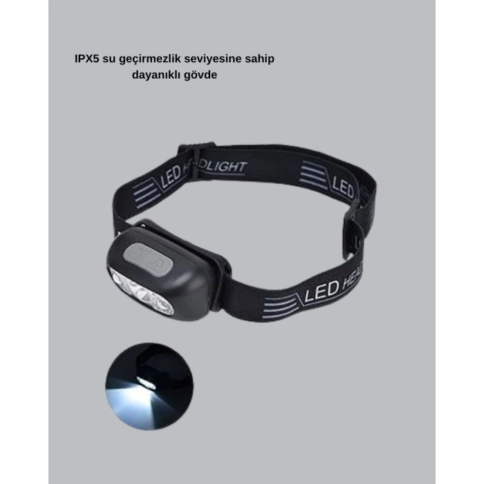 IPX5 Su Geçirmez Şarjlı LED Kafa Feneri | Hareket Sensörlü Ayarlanabilir 60° Far