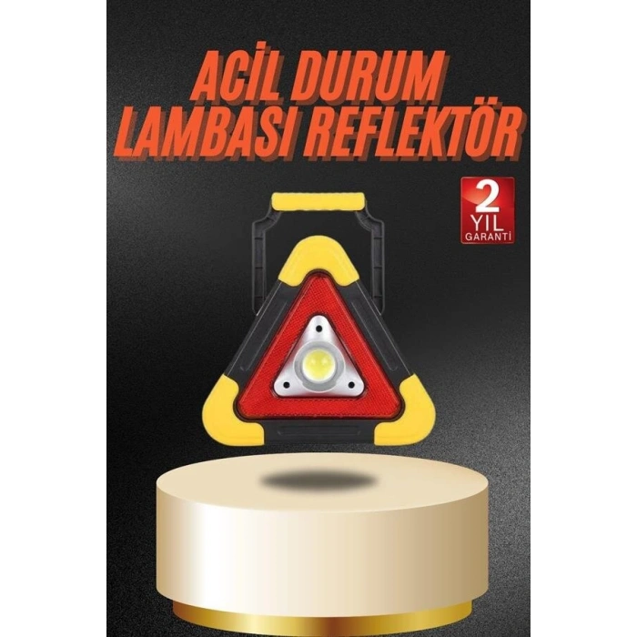 Işıklı İkaz Lambası Reflektör Şarjlı Işıklı Üçgen LED Acil Durum Feneri
