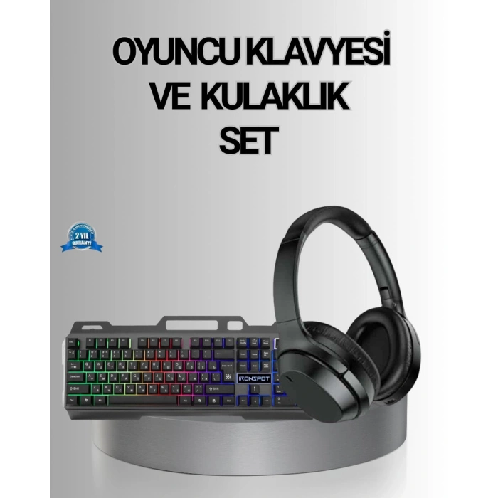 Işıklı Oyuncu Klavye Mouse ve Bluetooth Kulaklık Seti Türkçe Q USB