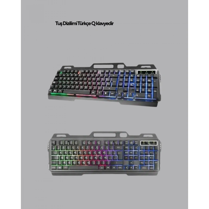 Işıklı Oyuncu Klavye Mouse ve Bluetooth Kulaklık Seti Türkçe Q USB