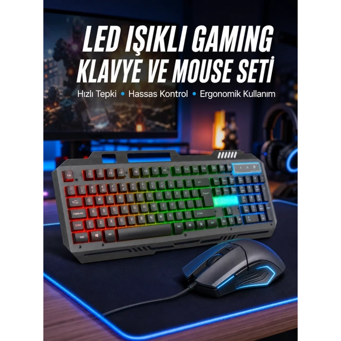 Işıklı Oyuncu Q Klavye Mouse Seti Siyah Gaming Oyuncu Klavye Yeni Nesil