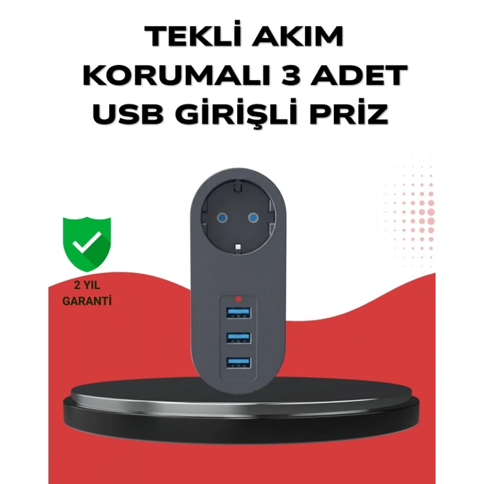 Isıya Dayanıklı 3 USB Portlu Güvenlikli Priz – Akıllı Enerji Yönetimi