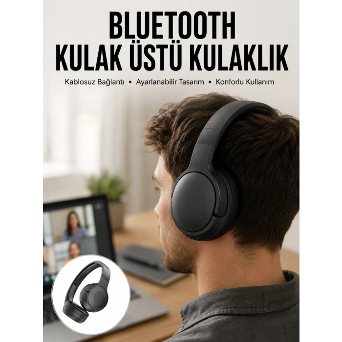 Kablosuz Bluetooth Kulaklık Kulak Üstü Ayarlanabilir Uzun Ömürlü Yeni Nesil
