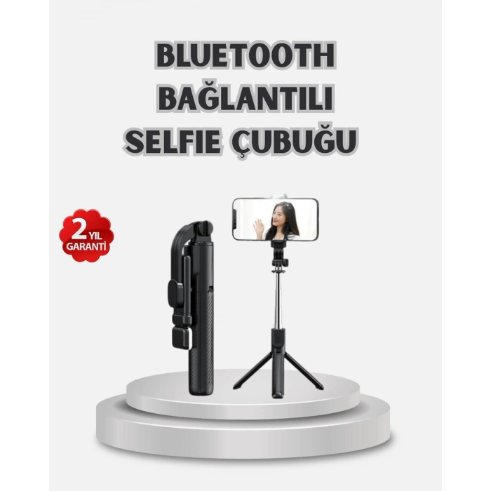 Kablosuz Bluetooth Selfie Çubuğu – 360° Dönebilir Başlık Taşınabilir ve Şık Tasarım