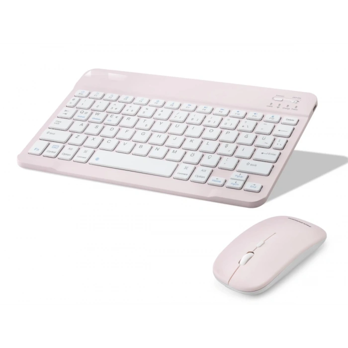 Kablosuz Bluetooth Smart Klavye Mouse Seti Şarjlı 1600 Dpi Pembe HDX2508P