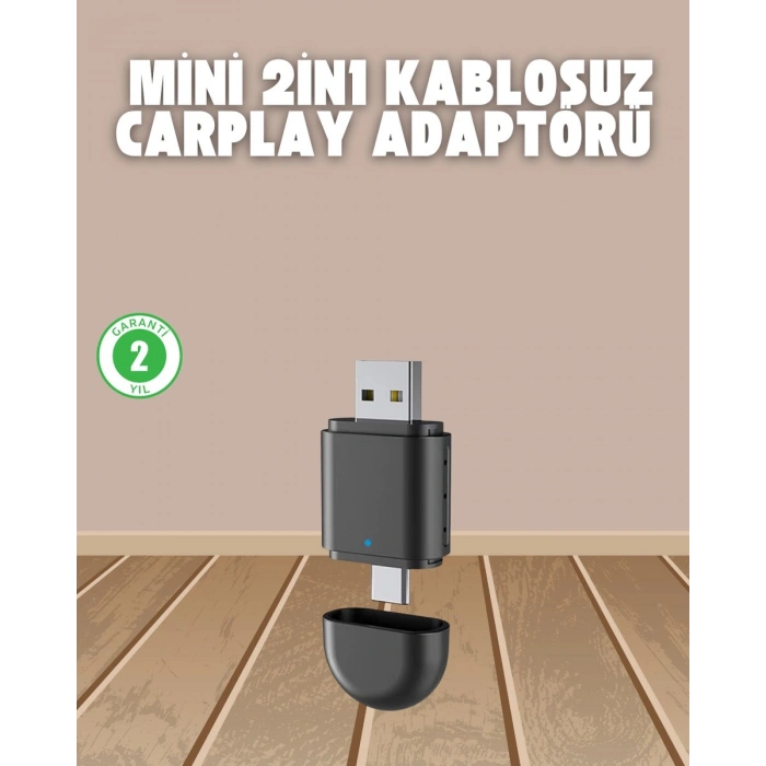 Kablosuz CarPlay Adaptörü – USB-A & Type-C Uyumlu Hızlı Bağlantı Cihazı