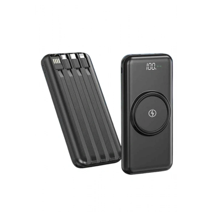 Kablosuz Çoklu Şarj Girişli 10.000 Mah Kablolu Powerbank Taşınabilir