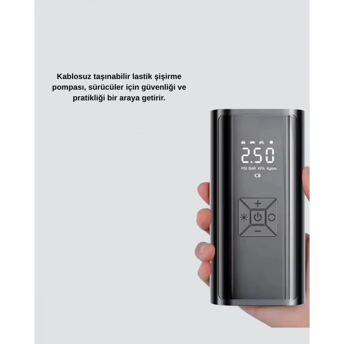 Kablosuz Dijital Lastik Şişirme Pompası LED Işıklı 80W