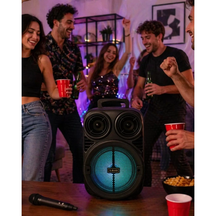 Kablosuz Karaoke Hoparlör Mikrofonlu RGB Işıklı 6.5 İnç Bluetooth Speaker Taşınabilir