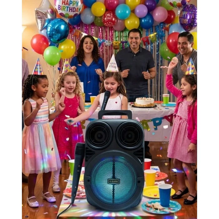Kablosuz Karaoke Hoparlör Mikrofonlu RGB Işıklı Bluetooth Speaker USB TF Kart Destekli