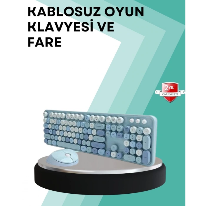 Kablosuz Klavye ve Mouse Seti – Sessiz Tuş Retro Tasarım