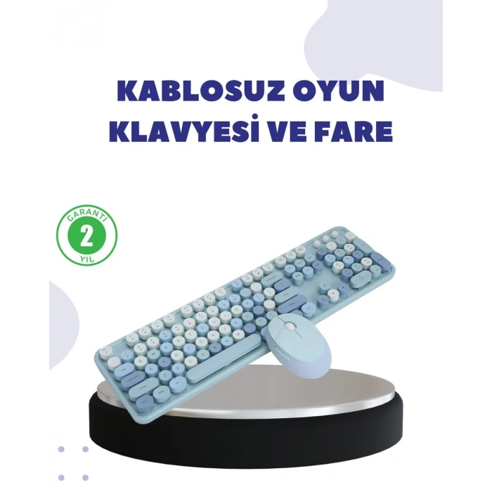 Kablosuz Retro Klavye ve Mouse Seti – 104 Tuşlu Sessiz Yazım