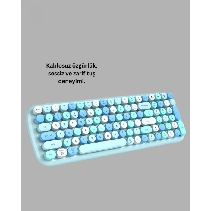Kablosuz Retro Klavye ve Mouse Seti – 104 Tuşlu Sevimli Tasarım
