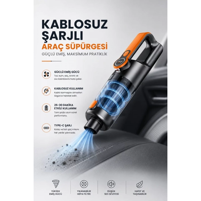 Kablosuz Şarjlı Araç ve Ev Tipi El Süpürgesi