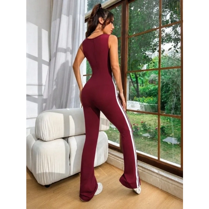 Kadın Askılı Kare Yakalı Yandan şeritli Uzun Dalgıç Tulum
