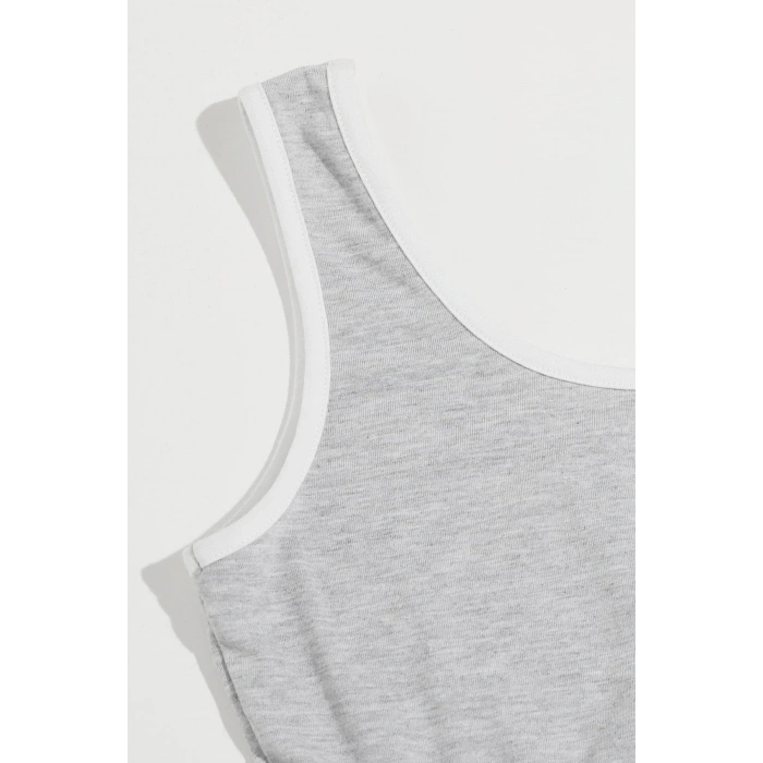 Kadın Gri Askılı Crop Top ve Şortlu Gecelik Takım H110559