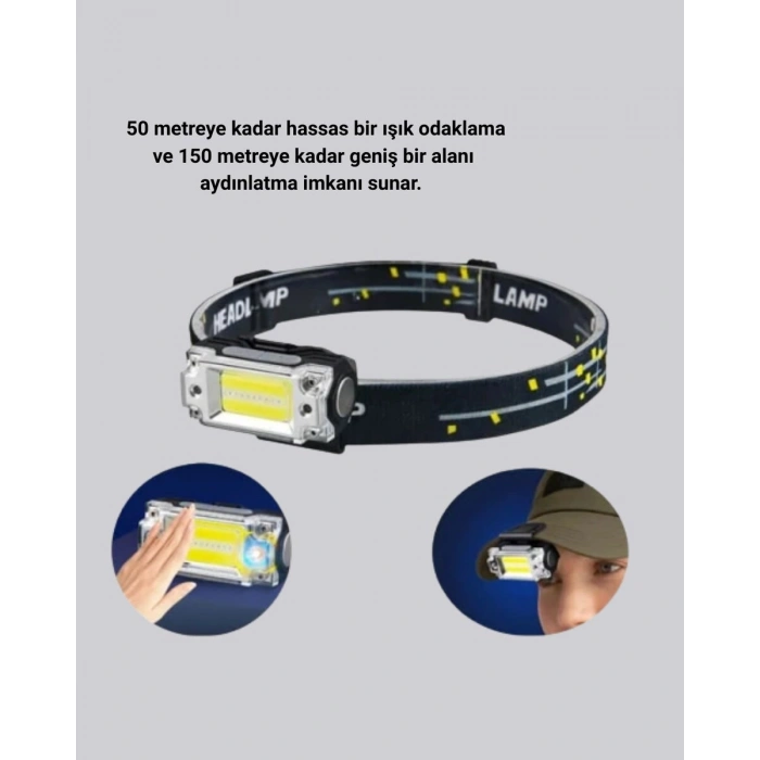Kafa Lambası Led Fener Pratik Taşınabilir Ayarlanabilir USB Şarjlı