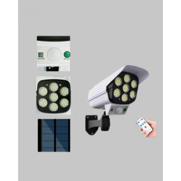 Kamera Görünümlü Solar LED Lamba Hareket Sensörlü Uzaktan Kumandalı Bahçe Duvar Aydınlatması