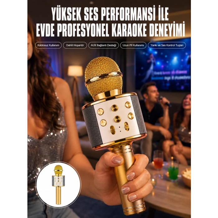 Karaoke Mikrofon Dahili Hoparlörlü Sd-usb-aux Girişli Bluetooth Hoparlör