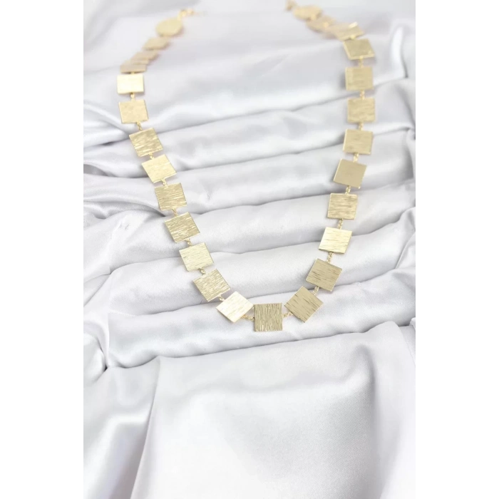 Kare Plaka Model Gold Renk Kadın Kolye - TJ-BKO10825