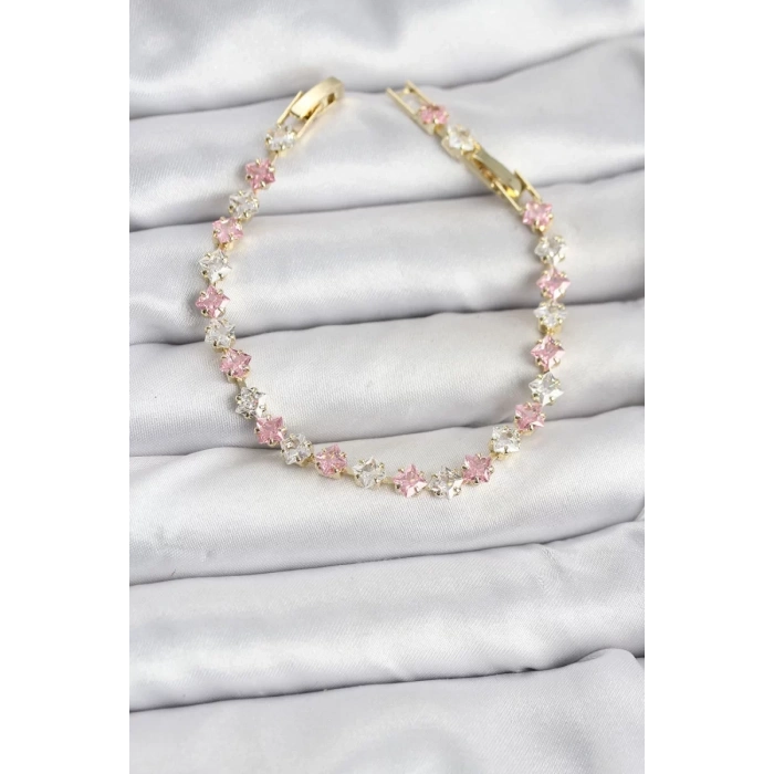 Kare Zirkon Taşlı Gold Renk Kadın Bileklik - TJ-BB8148