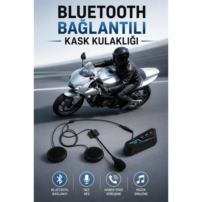 Kask Kulaklığı Motosiklet Intercom Interkom Dinleme Konuşma Özellikli Su Geçirmez