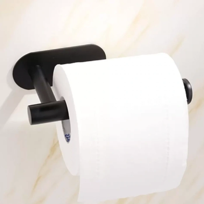 Kendinden Yapışkanlı Tuvalet Kağıtlığı – Mat Siyah Modern Banyo Rulo Askısı