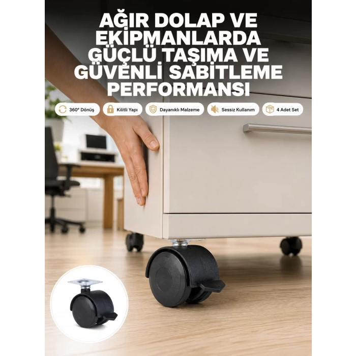 Kilitli Mobilya Tekerleği 6 cm 4’lü Kolay Kurulum