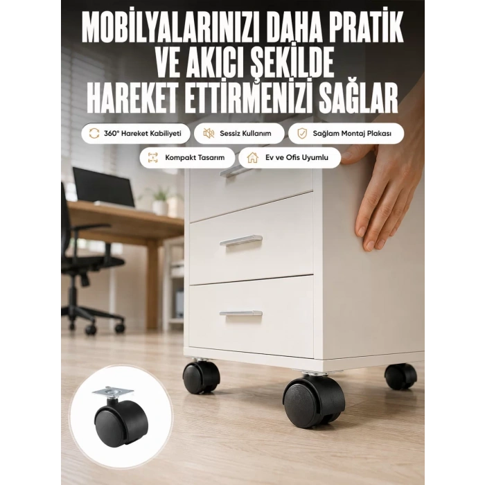 Kilitsiz 4 cm Tekerlek Ayak 4’lü Set Sessiz ve Dayanıklı