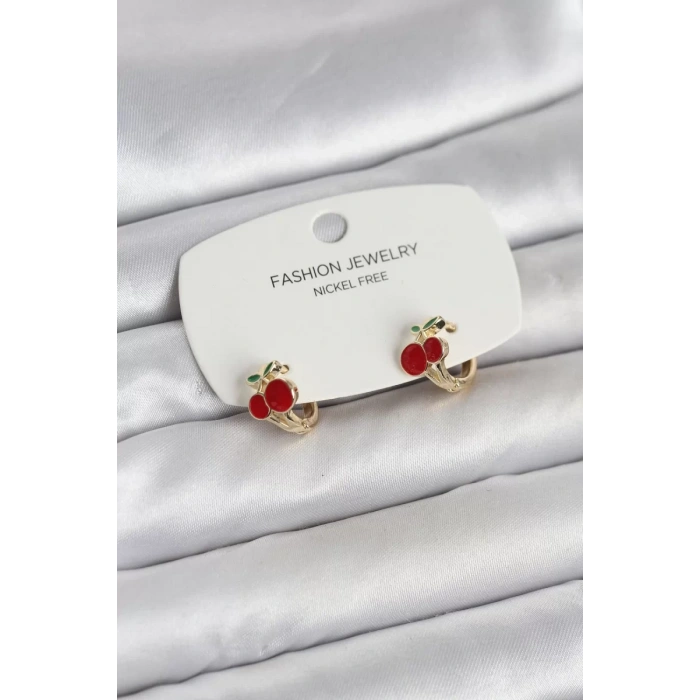 Kiraz Model Gold Renk Pirinç Çocuk Küpe - TJ-BKP11653