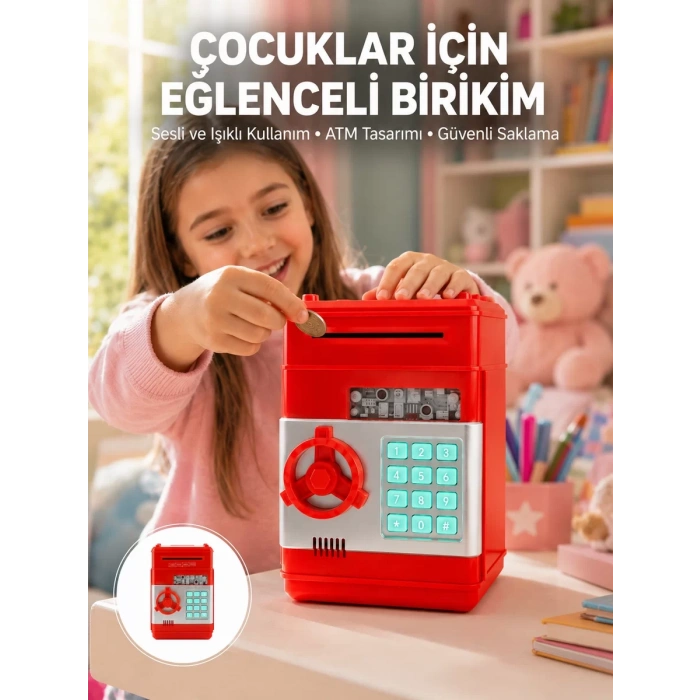 Kırmızı ATM Kasa Tipi Para Biriktirme Kumbarası